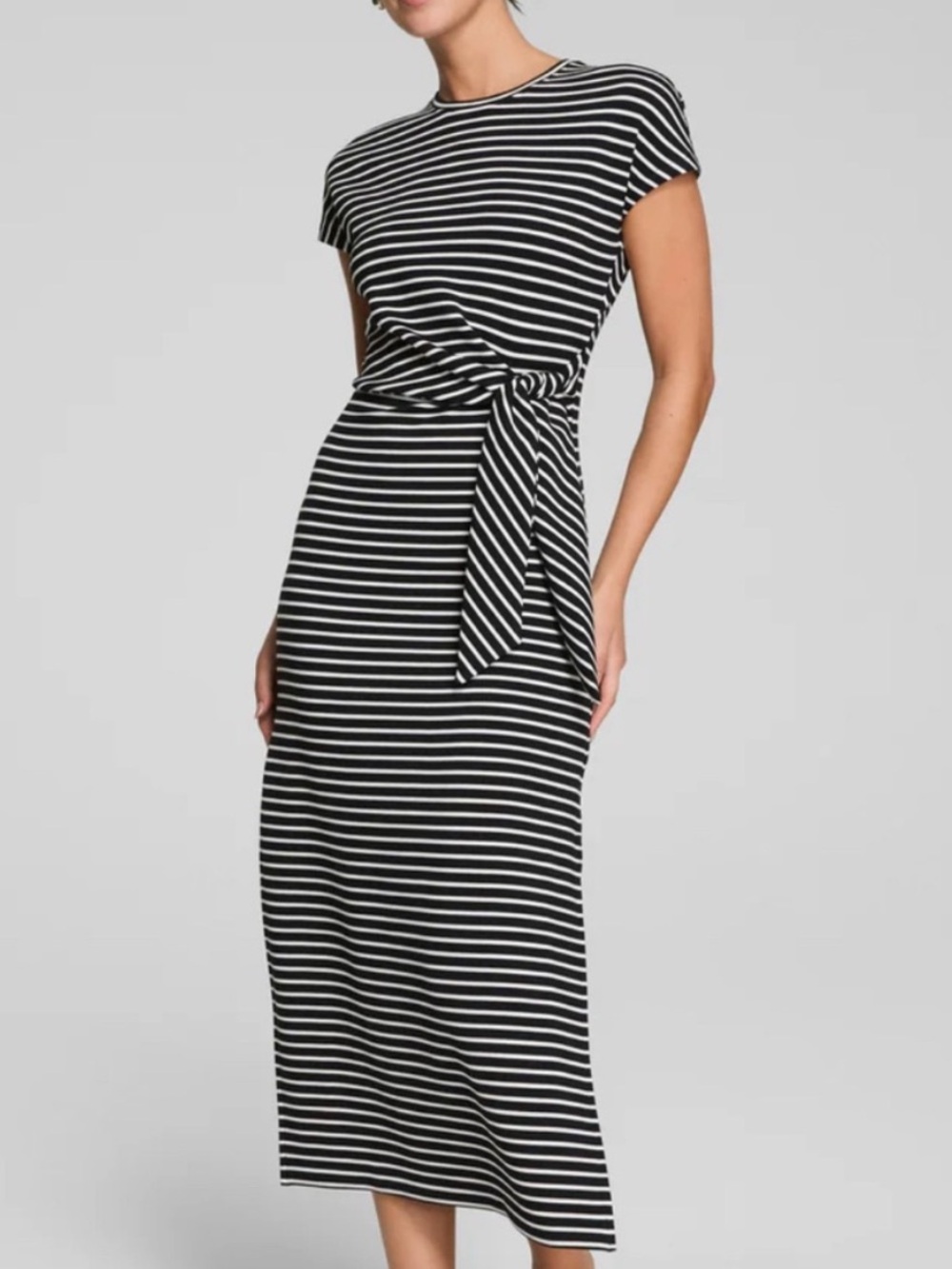 SPANX air essentials striped waist tie midi dress